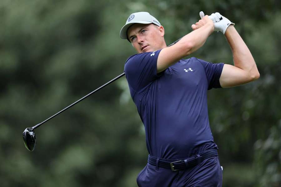 Jordan Spieth plays his shot from the seventh tee during the first round of the FedEx St. Jude Championship