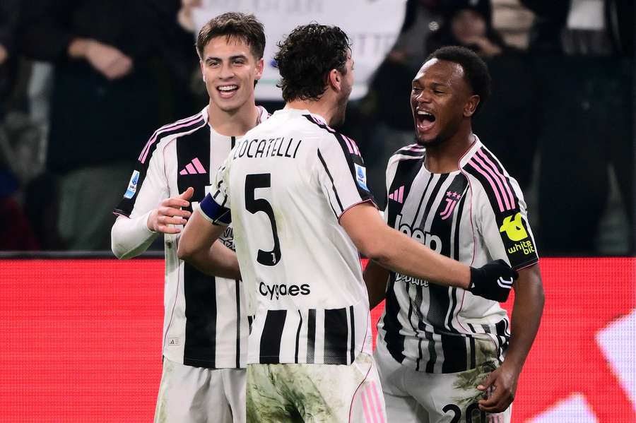 Lois Openda, right, celebrates with Juventus' Manuel Locatelli after his goal Lois Openda, right, celebrates with Juventus' Manuel Locatelli after his goal