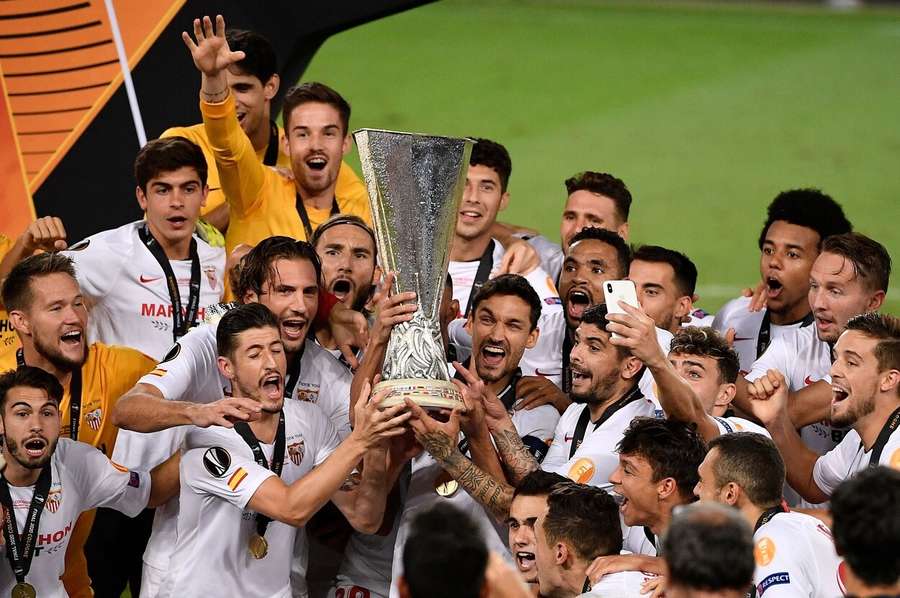 Die Spieler vom FC Sevilla nach dem Europa-League-Triumph 2020