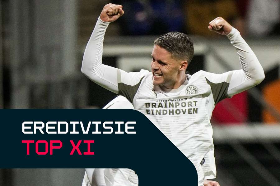 PSV's Joey Veerman celebrates scoring against Excelsior
