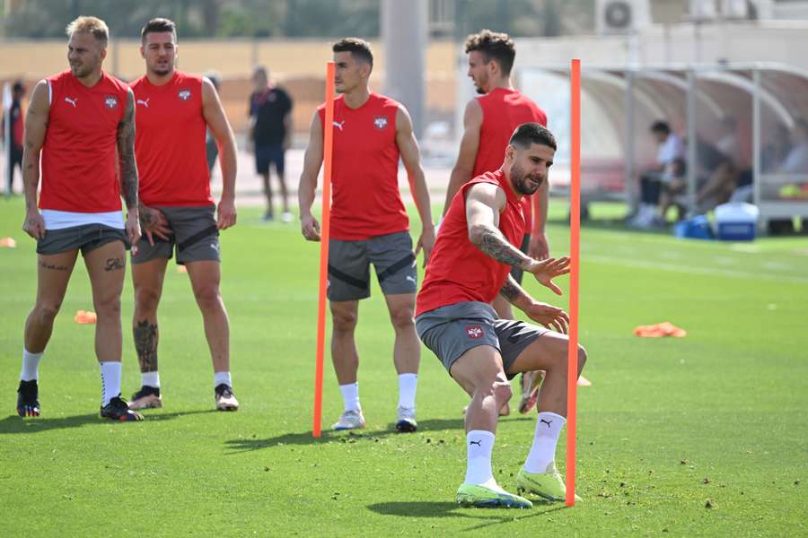 Serbia's players in training ahead of their fixture with Cameroon