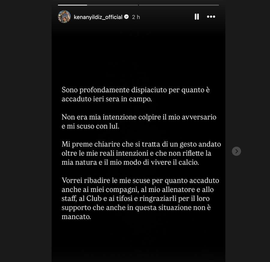 Il messaggio social di Yildiz