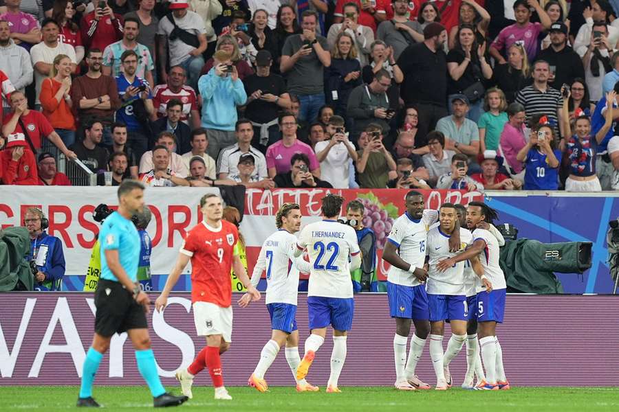 Mbappe and co. celebrate after the goal