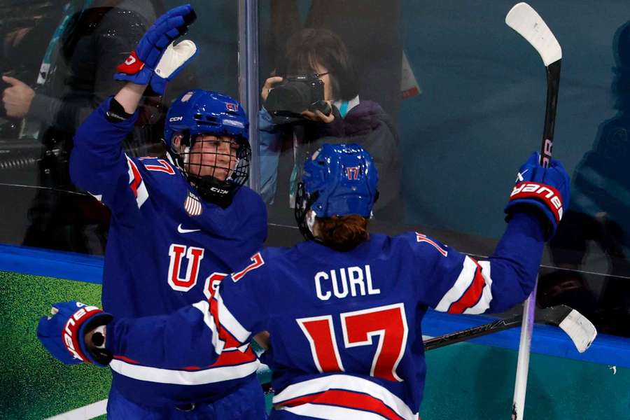 Taylor Heise of United States celebrates