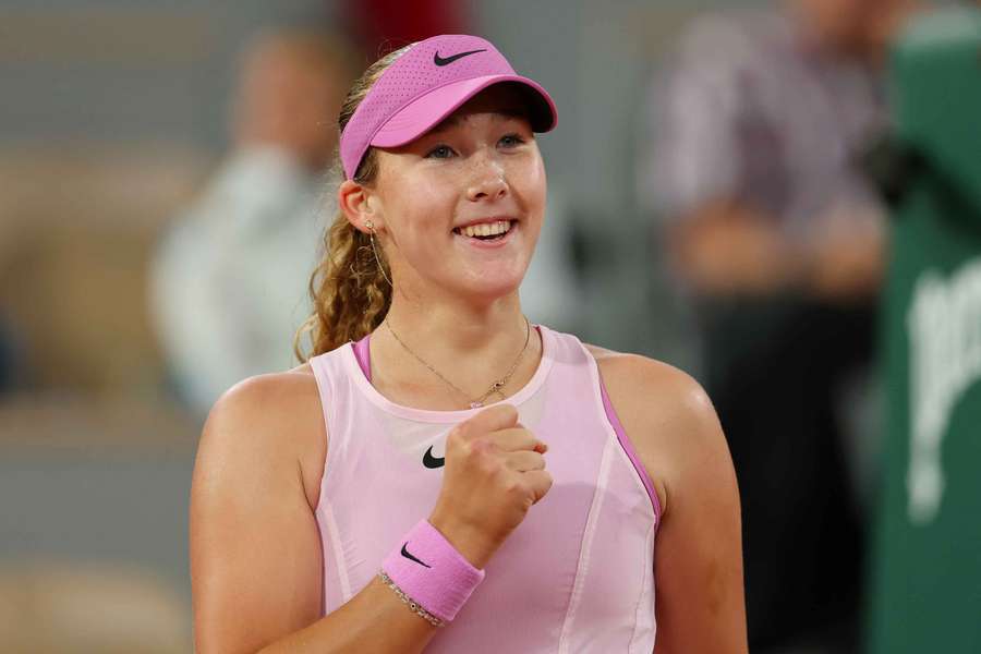 Mirra Andreeva celebrates after winning her quarter-final match against Sorana Cirstea Mirra Andreeva celebrates after winning her quarter-final match against Sorana Cirstea