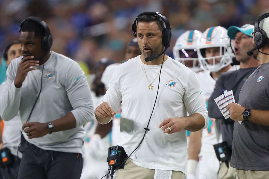 Anthony Campanile on the sideline as the linebackers coach for the Miami Dolphins (2022)