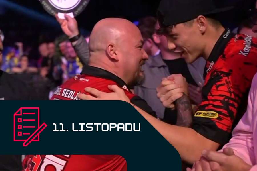 Karel Sedláček a Ladislav Krejčí na Grand Slam of Darts ve Wolverhamptonu. Karel Sedláček a Ladislav Krejčí na Grand Slam of Darts ve Wolverhamptonu.