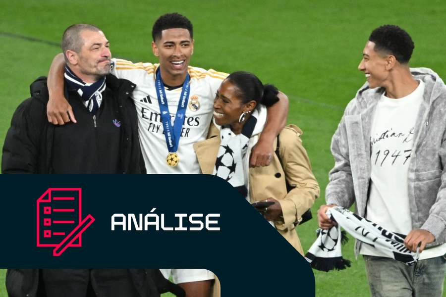 Jude Bellingham, do Real Madrid, celebra com a mãe Denise, o pai Mark e o irmão Jobe após a final da Liga dos Campeões Jude Bellingham, do Real Madrid, celebra com a mãe Denise, o pai Mark e o irmão Jobe após a final da Liga dos Campeões