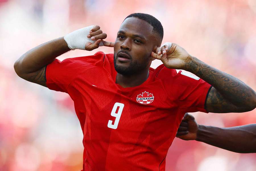 Canada's Cyle Larin celebrates scoring their first goal Canada's Cyle Larin celebrates scoring their first goal