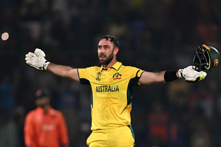 Australia's Glenn Maxwell celebrates his 40-ball century on Wednesday