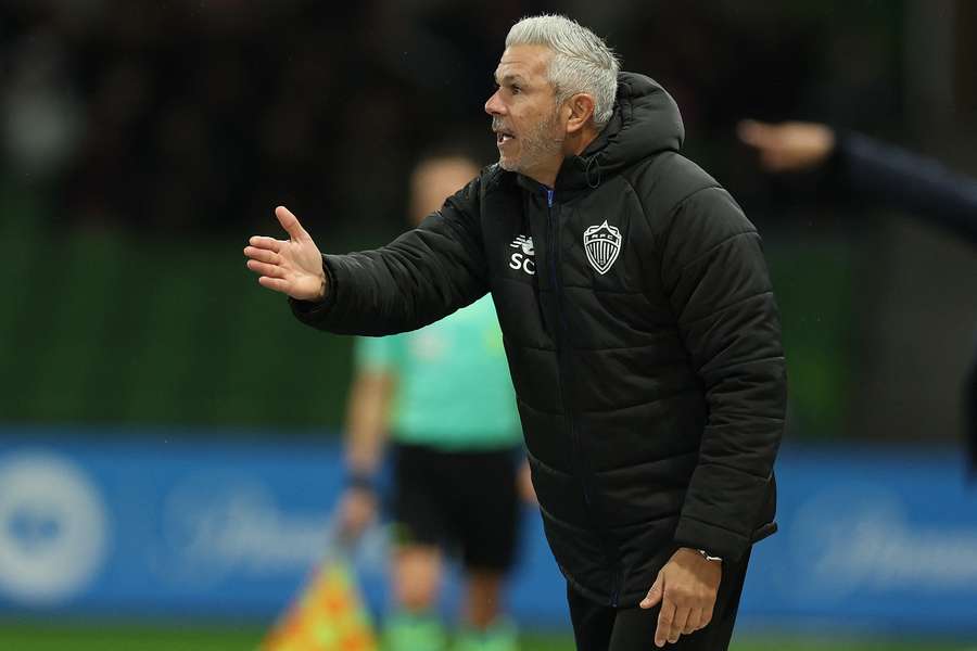 Corica gestures during the first leg of Auckland FC's semi-final against Melbourne Victory.