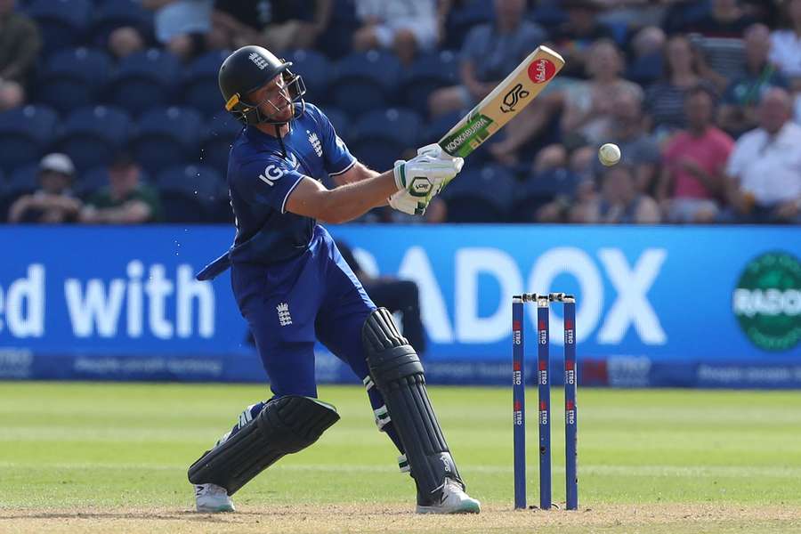 England captain Jos Buttler hits out during the first ODI against New Zealand at Cardiff