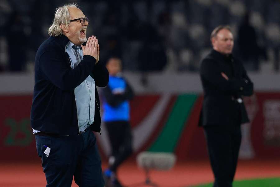 Mali's head coach Tom Saintfiet (left) reacts on the touchline