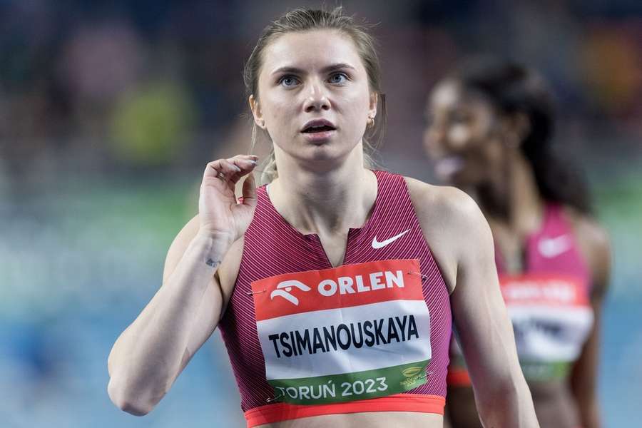 Krystsina Tsimanouskaya op de Copernicus Cup in februari van 2023 in het Poolse Torun