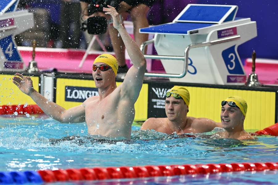 Cam McEvoy reacts after winning the men's 50m freestyle in Glasgow.