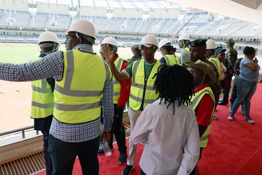 Members of Kenya's CHAN/AFCON Local Organising Committee and delegates from CAF during an inspection visit at Kasarani