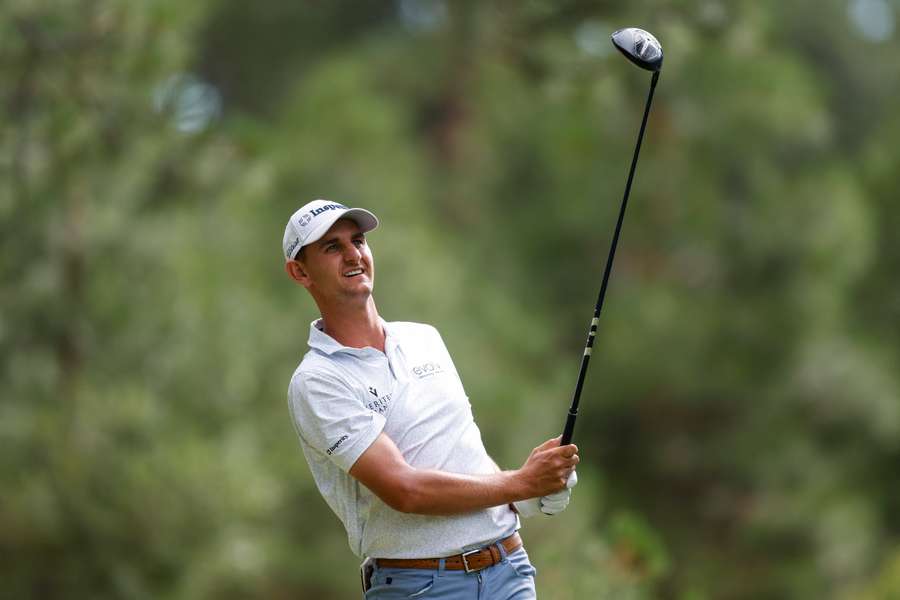 Mac Meissner hits a tee shot on the 11th hole during the third round of the Barracuda Championship