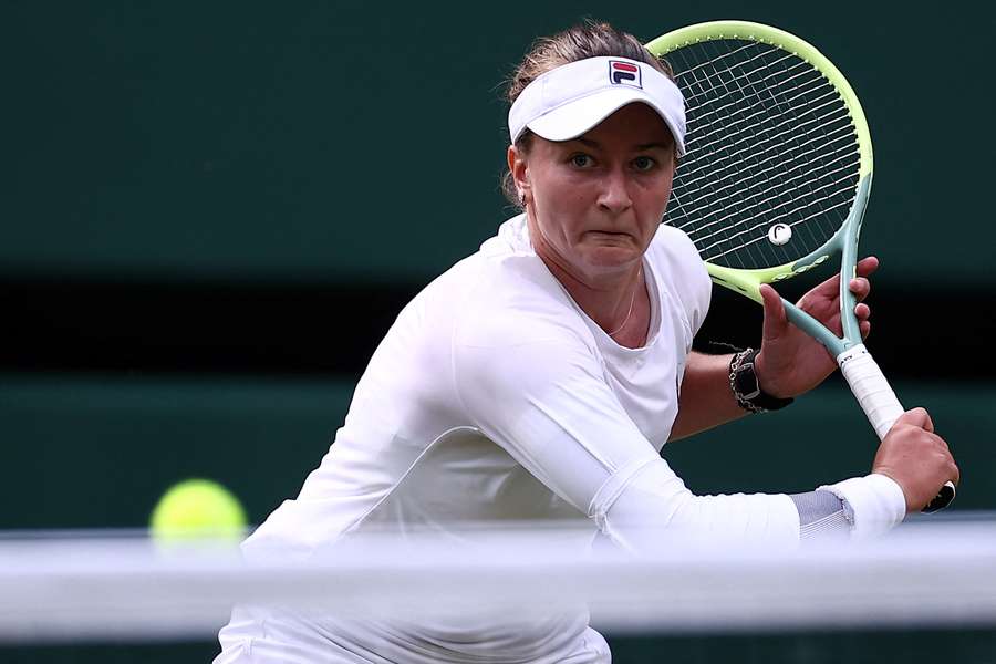 Krejcikova in action at Wimbledon