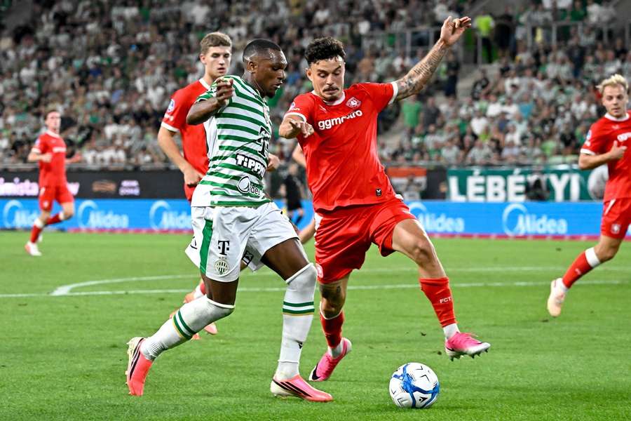 Ferencvaros' Lenny Joseph battles Stav Lemkin of FC Twente