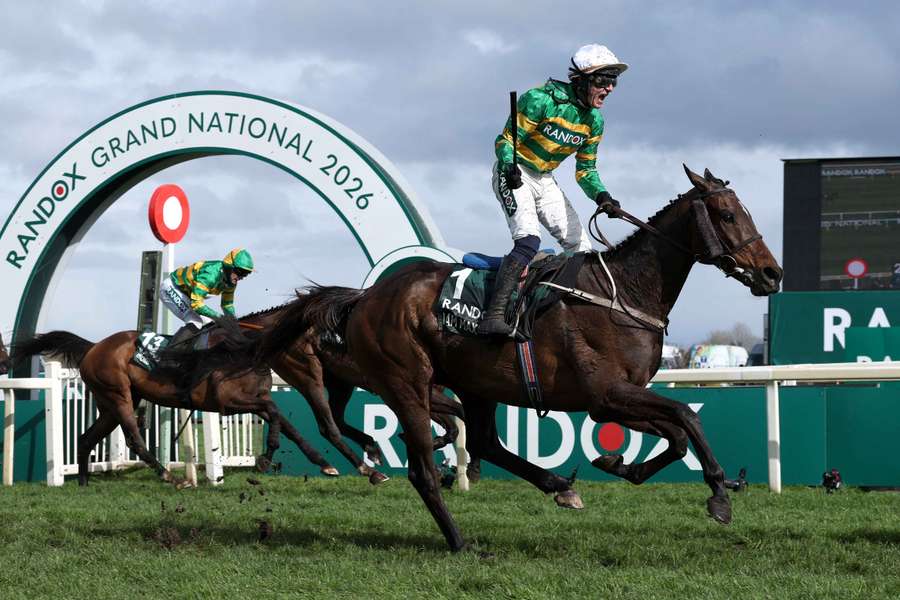 Paul Townend riding I Am Maximus celebrates as he crosses the finish line t Paul Townend riding I Am Maximus celebrates as he crosses the finish line t