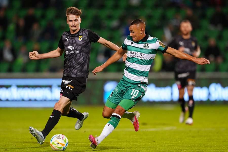 Graham Burke (Rovers) and Saku Savolainen (KuPS) battle for possession Graham Burke (Rovers) and Saku Savolainen (KuPS) battle for possession