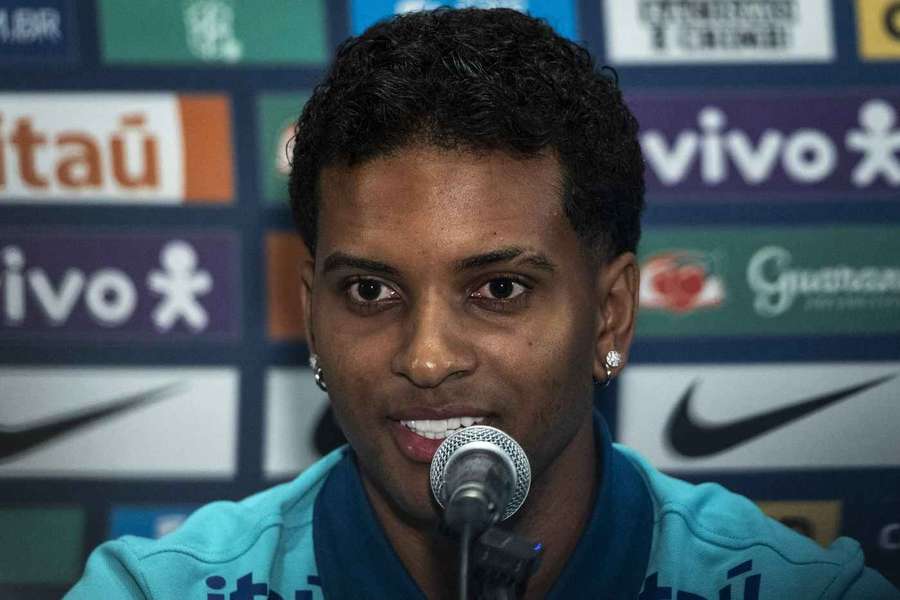 Rodrygo speaks during a press conference