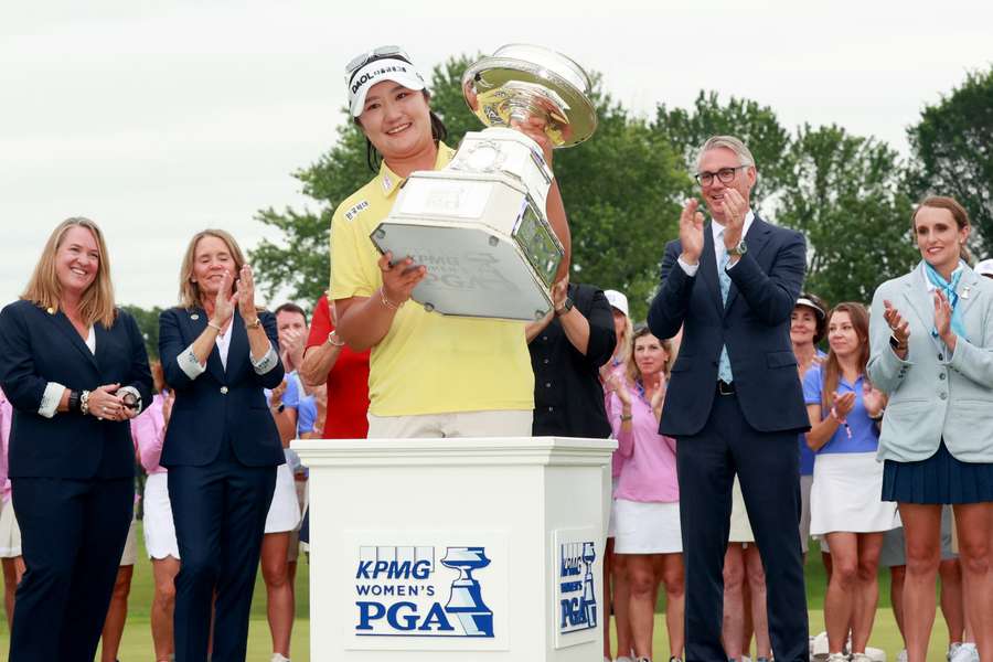 Haeran Ryu poses with Women's PGA Championship Trophy (2026)