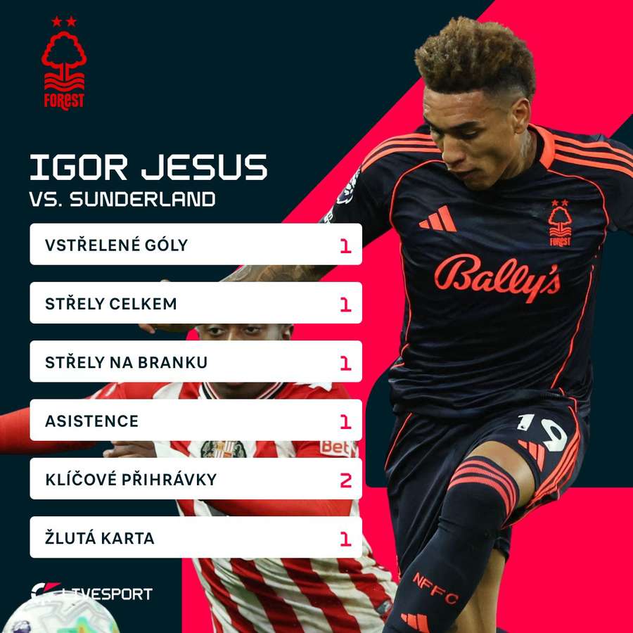 Igor Jesus na hřišti Sunderlandu zaválel.