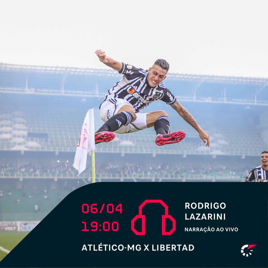 A estreia do Atlético-MG terá narração ao vivo do Flashscore