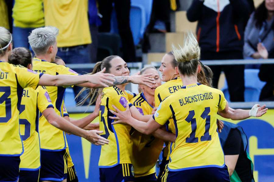 Swedes celebrating their first goal
