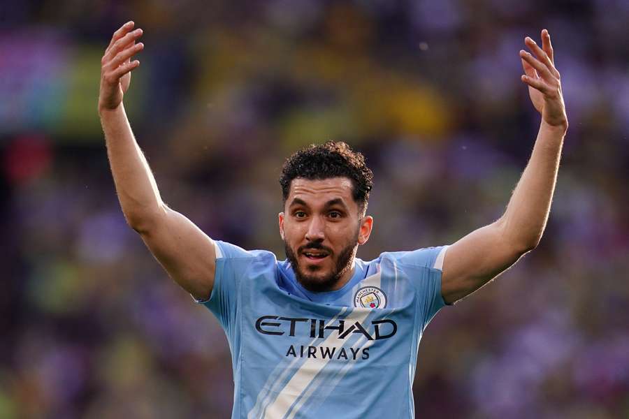 Rayan Cherki de la Manchester City în timpul semifinalei Emirates FA Cup