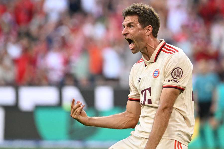 Bayern Munich's Thomas Muller celebrates scoring his team's second goal