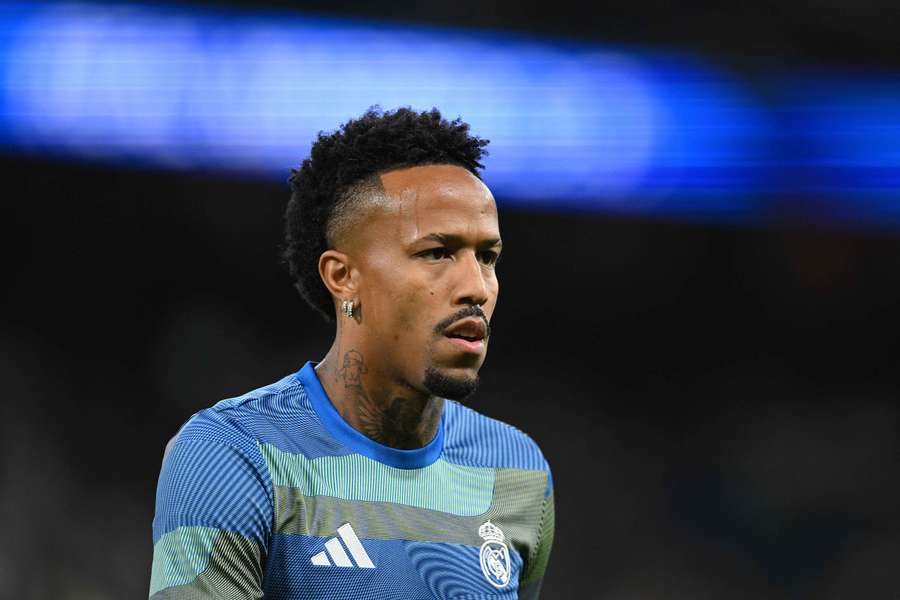 Militao, en un calentamiento del Real Madrid
