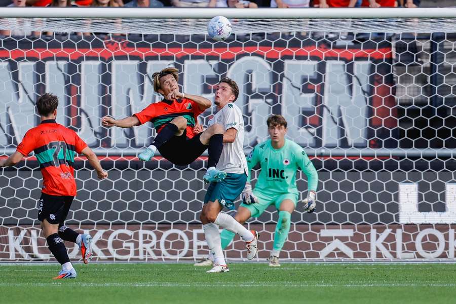 NEC's Koki Ogawa scores with an overhead kick against Excelsior NEC's Koki Ogawa scores with an overhead kick against Excelsior