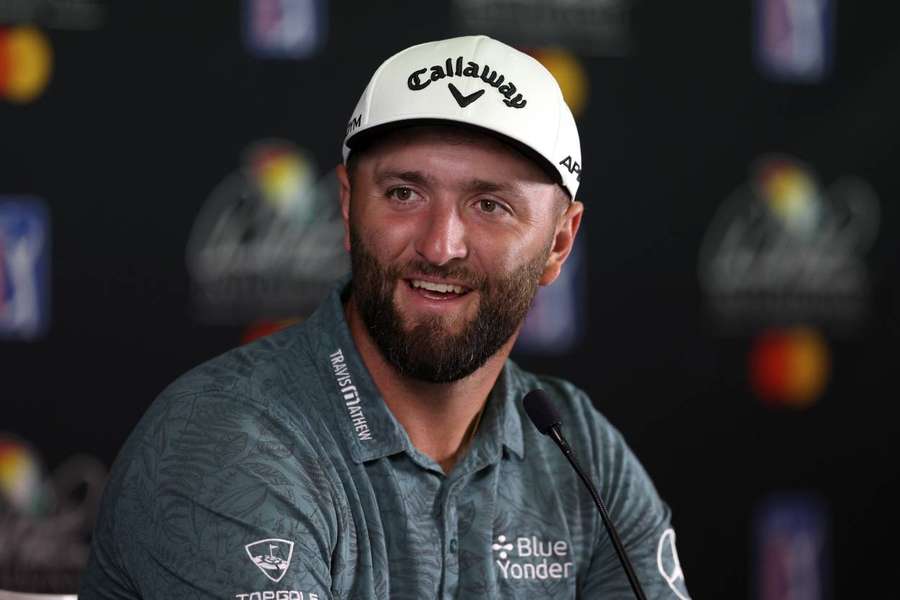 Jon Rahm of Spain speaks to the media in a press conference prior to the Arnold Palmer Invitational