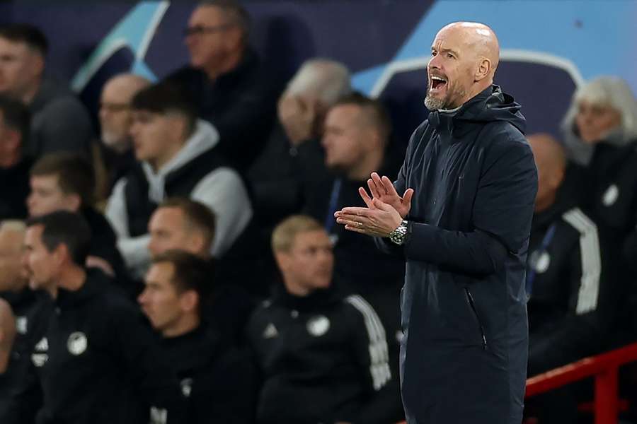 Ten Hag langs de zijlijn tijdens de wedstrijd van afgelopen week tegen Kopenhagen