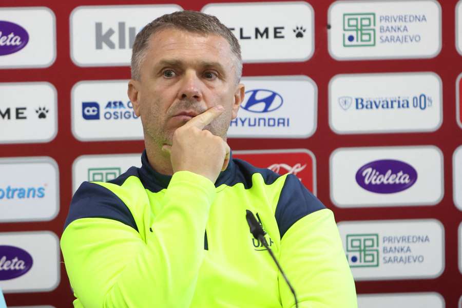 Ukraine coach Serhiy Rebrov during a press conference