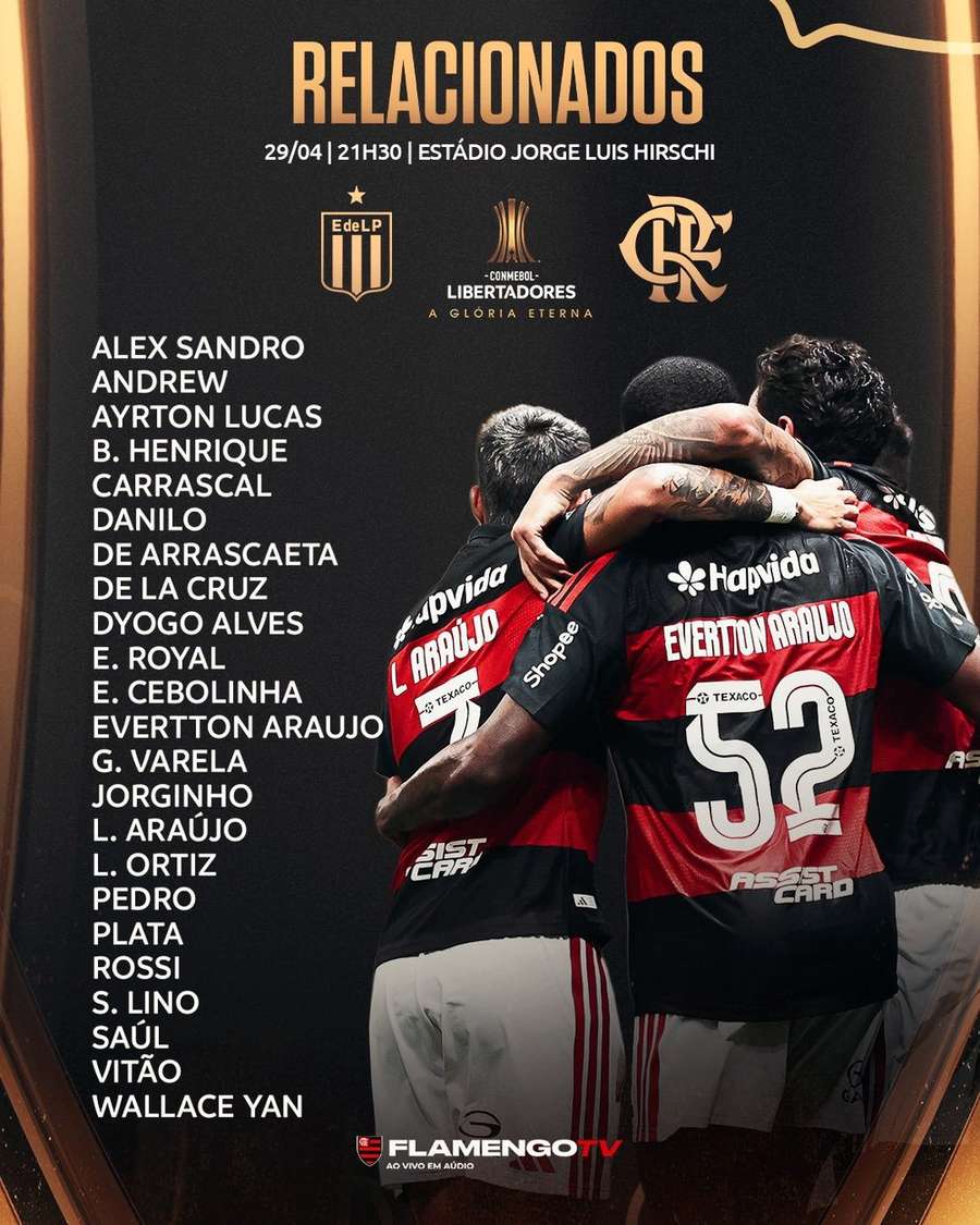 Os relacionados do Flamengo contra o Estudiantes