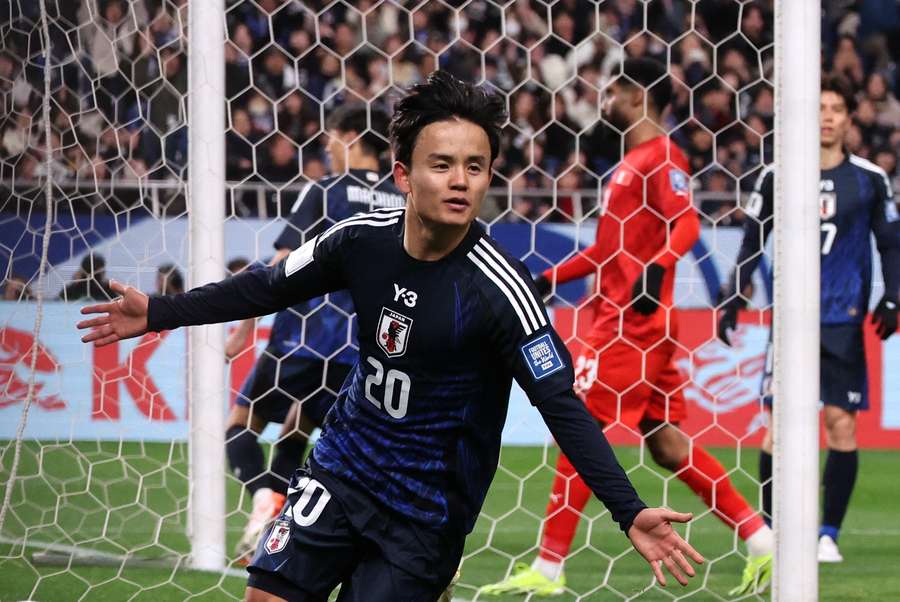 Japan's Takefusa Kubo celebrates scoring their second goal