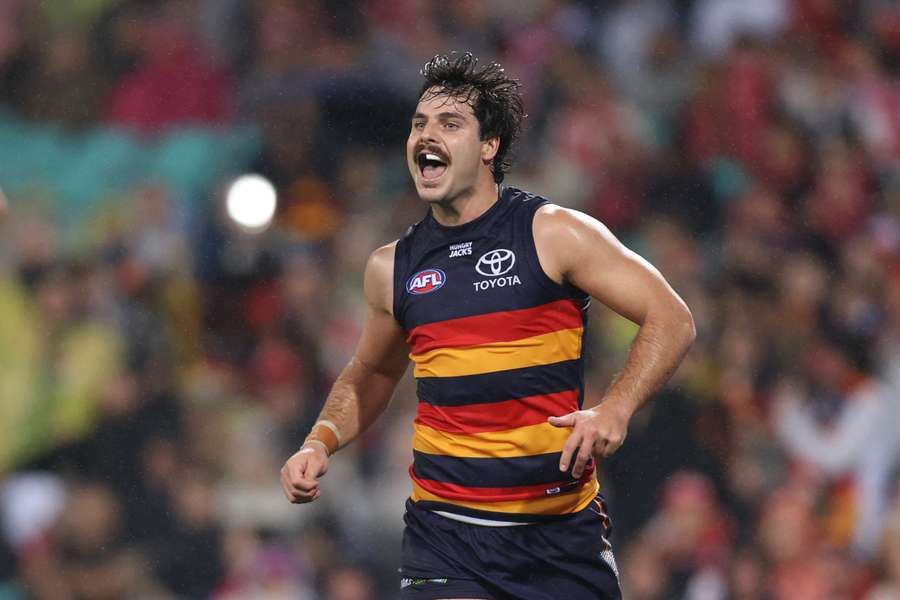 Darcy Fogarty celebrates one of his four goals against Sydney. Darcy Fogarty celebrates one of his four goals against Sydney.