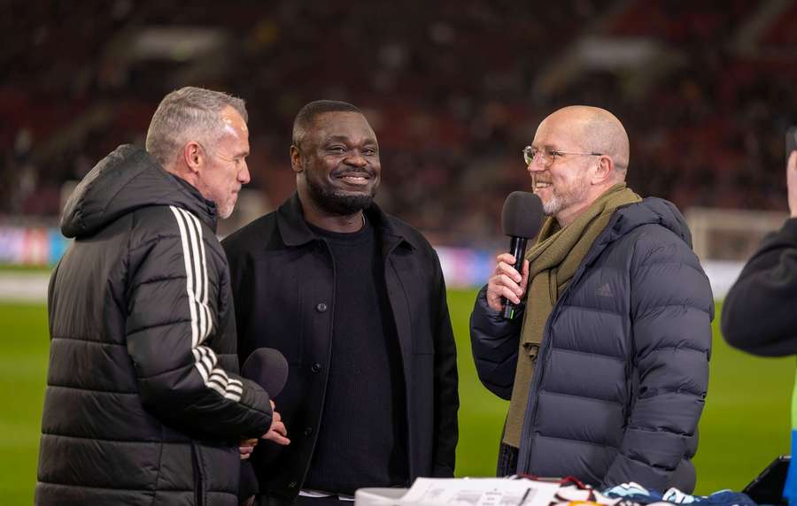 Gerald Asamoah was on pitchside duties with the media during Ghana's friendly with Germany.