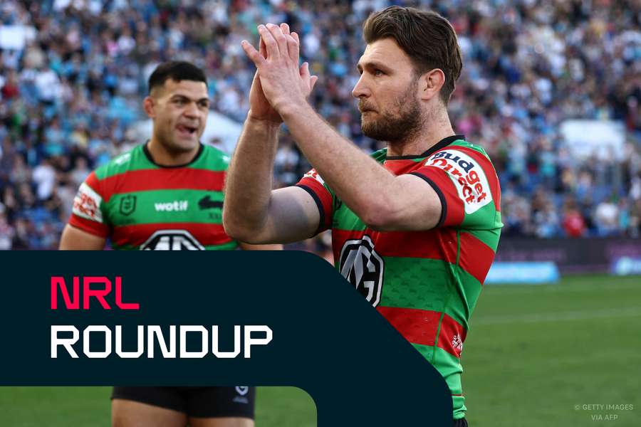 Jai Arrow applauds supporters after the Rabbitohs defeated his former club.