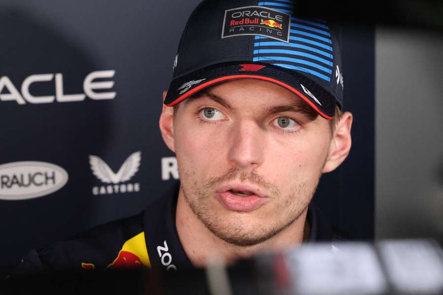 Red Bull Racing's Max Verstappen talks to reporters in the paddock of the Jeddah Corniche Circuit
