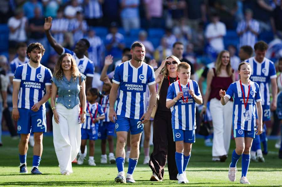 Brighton and Hove Albion's James Milner (centre) after his final Premier League appearance