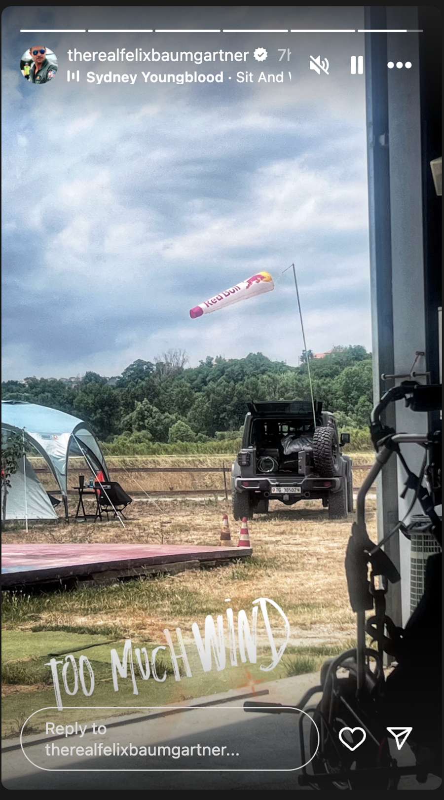 Postarea publicată pe Instastory de Felix Baumgartner, cu câteva ore înainte de accident