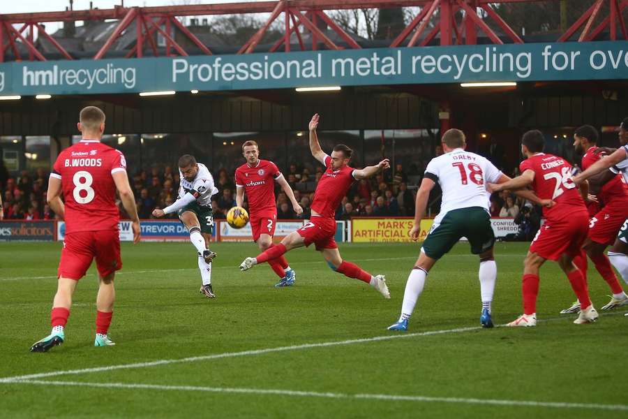 Wrexham's Lee in action against Accrington Stanley