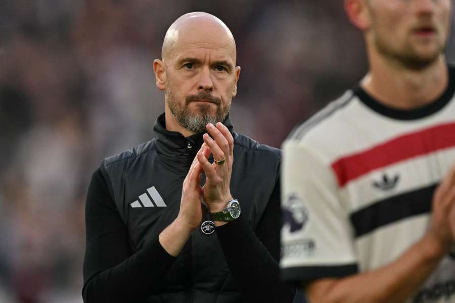 Erik ten Hag applauds supporters after Man Utd's defeat at West Ham on Sunday