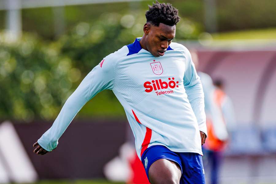 Samu Omorodion, en el entrenamiento del miércoles con España