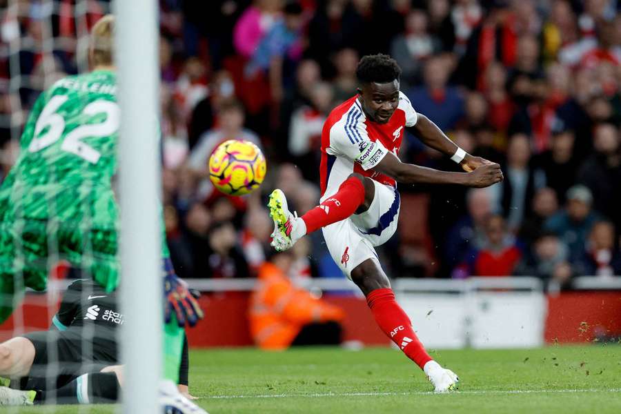 Saka a marcat primul gol al lui Arsenal împotriva lui Liverpool