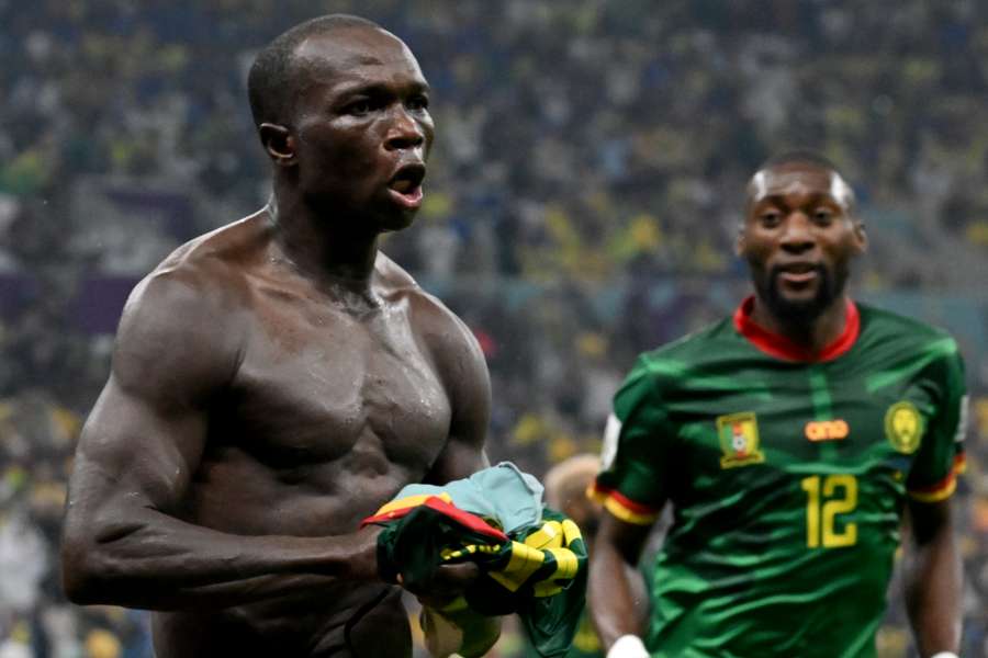 Vincent Aboubakar was shown a second yellow card for taking off shirt whilst celebrating.